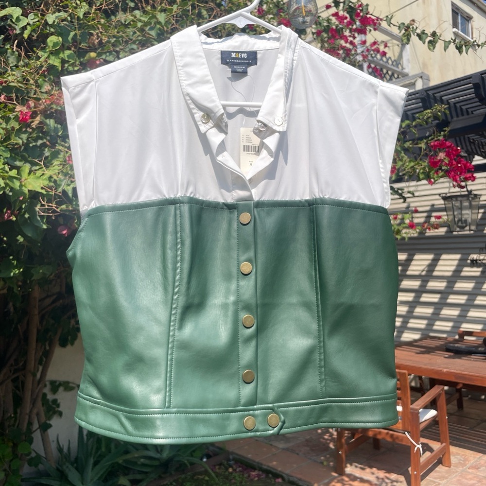 Anthropologie White and Green Sleeveless Top